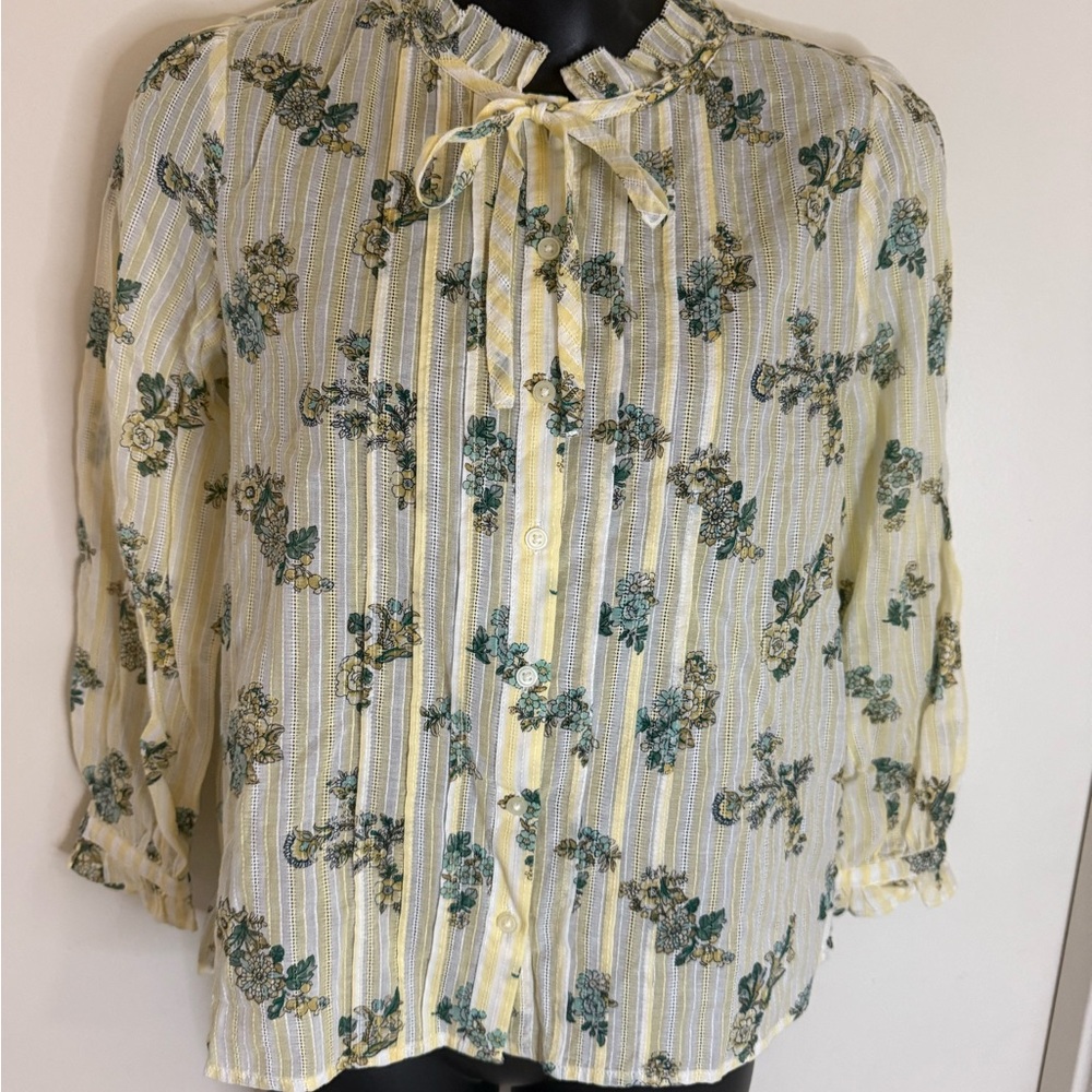 LOFT Yellow and Blue Floral Blouse